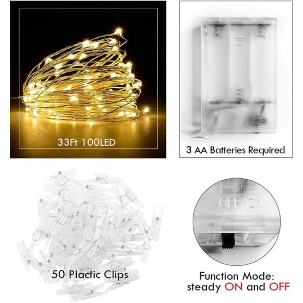 Photo Clip String Light - 33Ft 100LED Fairy Lights with Clips for Pictures - Picture 2 of 7